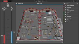 Monitor de la nave con datos en tiempo real para gerentes de producción.